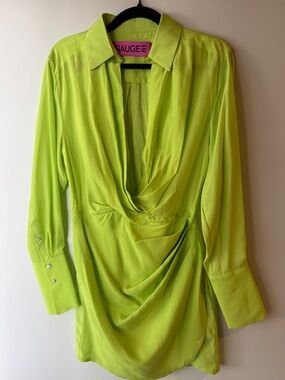 Gauge81 Neon Lime Draped Silk Blouse